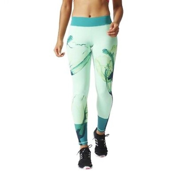 ADIDAS | Climalite midrise green tropical oceanic print workout leggings - Picture 2 of 8